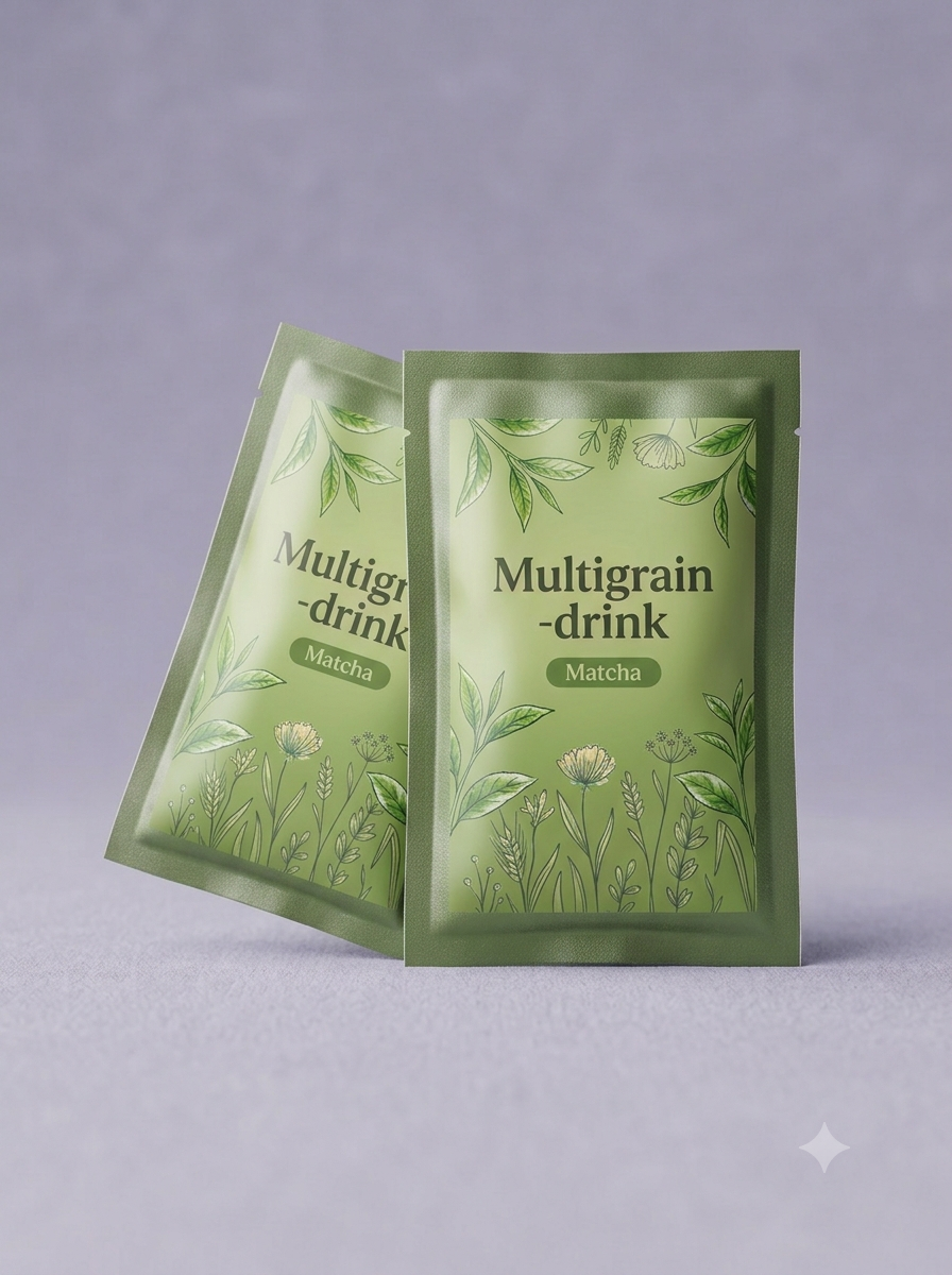Two Grovia Matcha flavor sachets